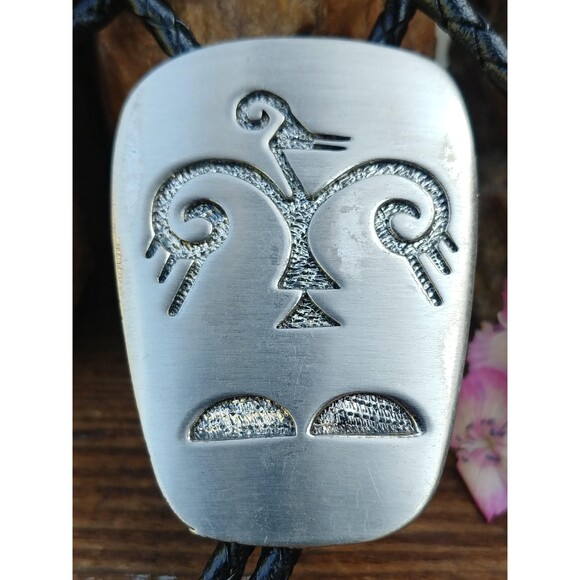 Vintage Southwestern Native Style Bird Bolo Tie By Florenta Of California - Picture 3 of 10